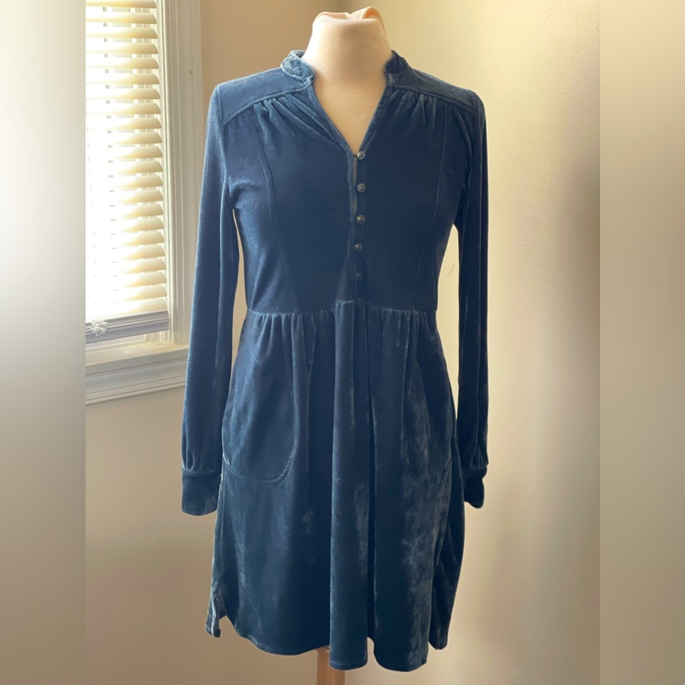 Vintage Teal Velvet Dress - Size Small